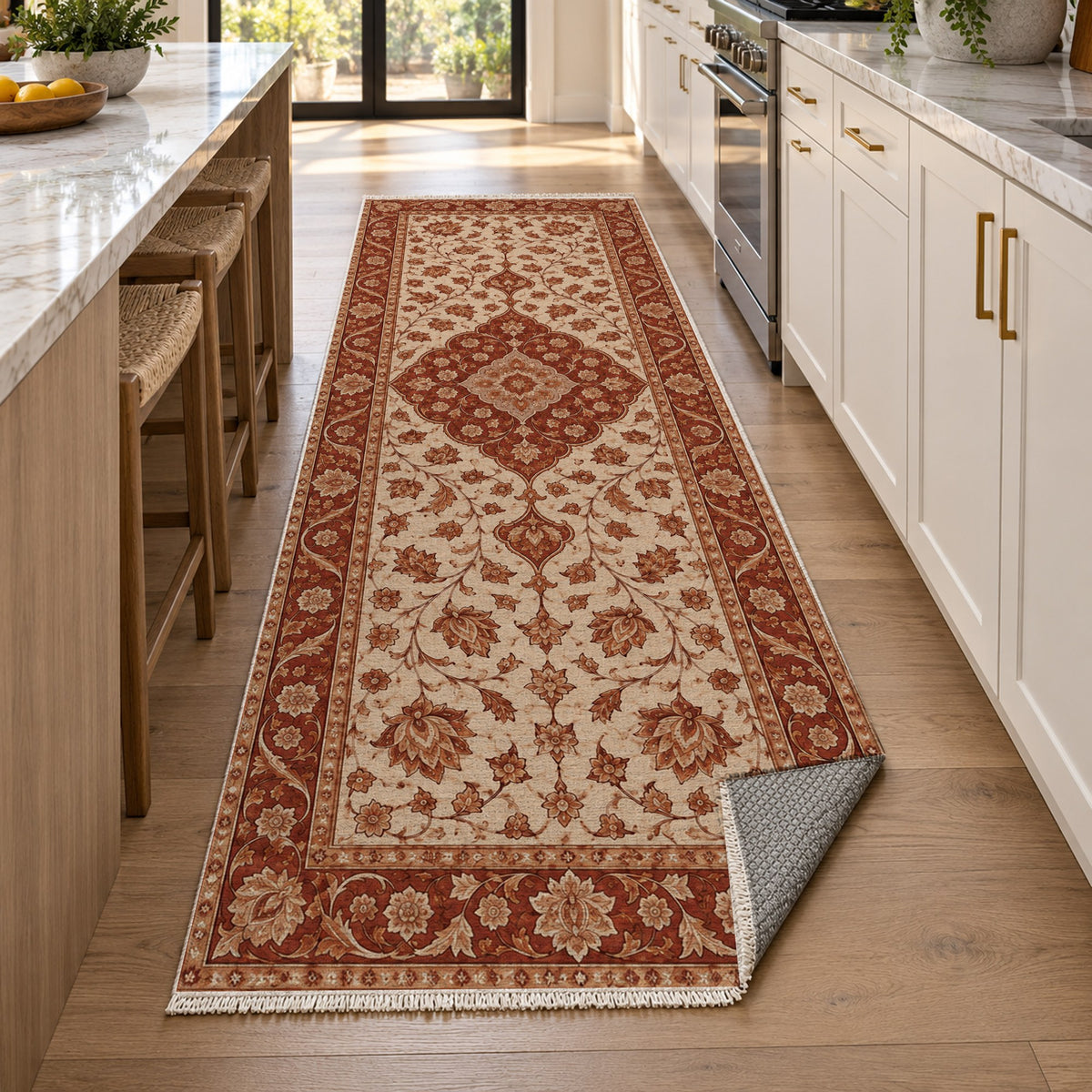 Safavid Arabesque Rust Sand Classic Washable Rug — new york kitchen runner