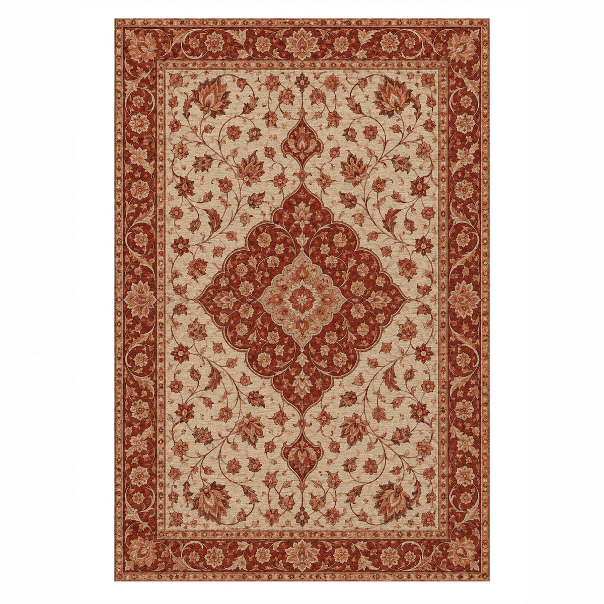 Safavid Arabesque Rust Sand Classic Washable Rug — top view