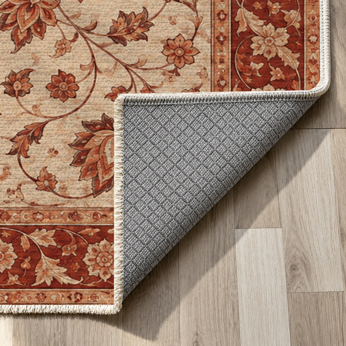 Safavid Arabesque Rust Sand Classic Washable Rug — backing close up