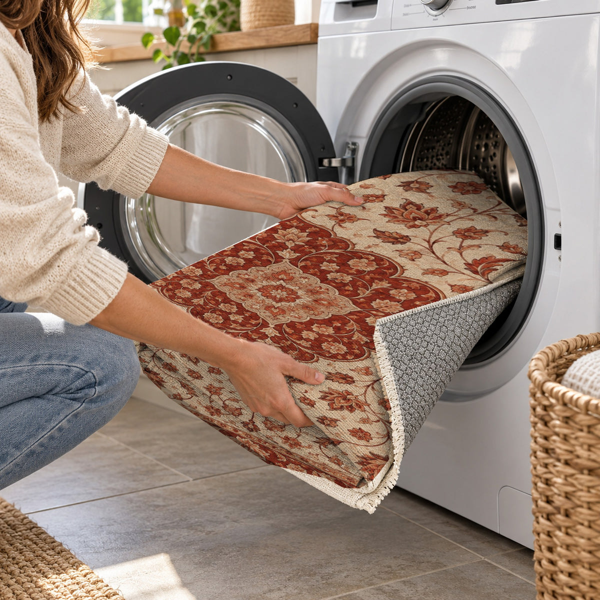 Safavid Arabesque Rust Sand Classic Washable Rug — washing machine