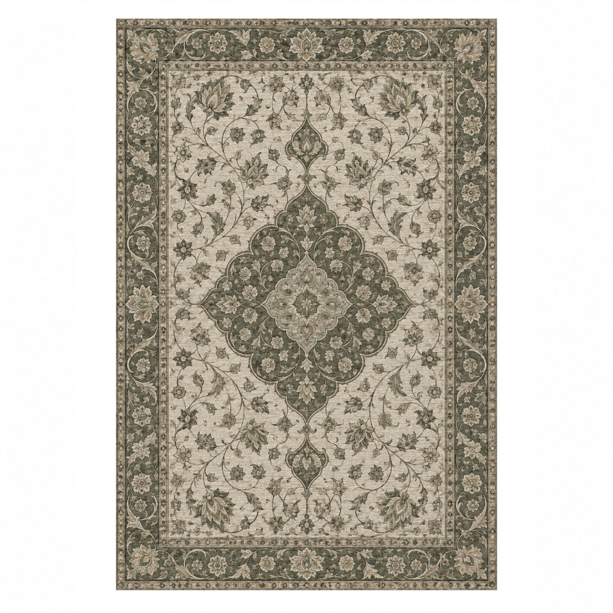Safavid Arabesque Sage Stone Classic Washable Rug — top view