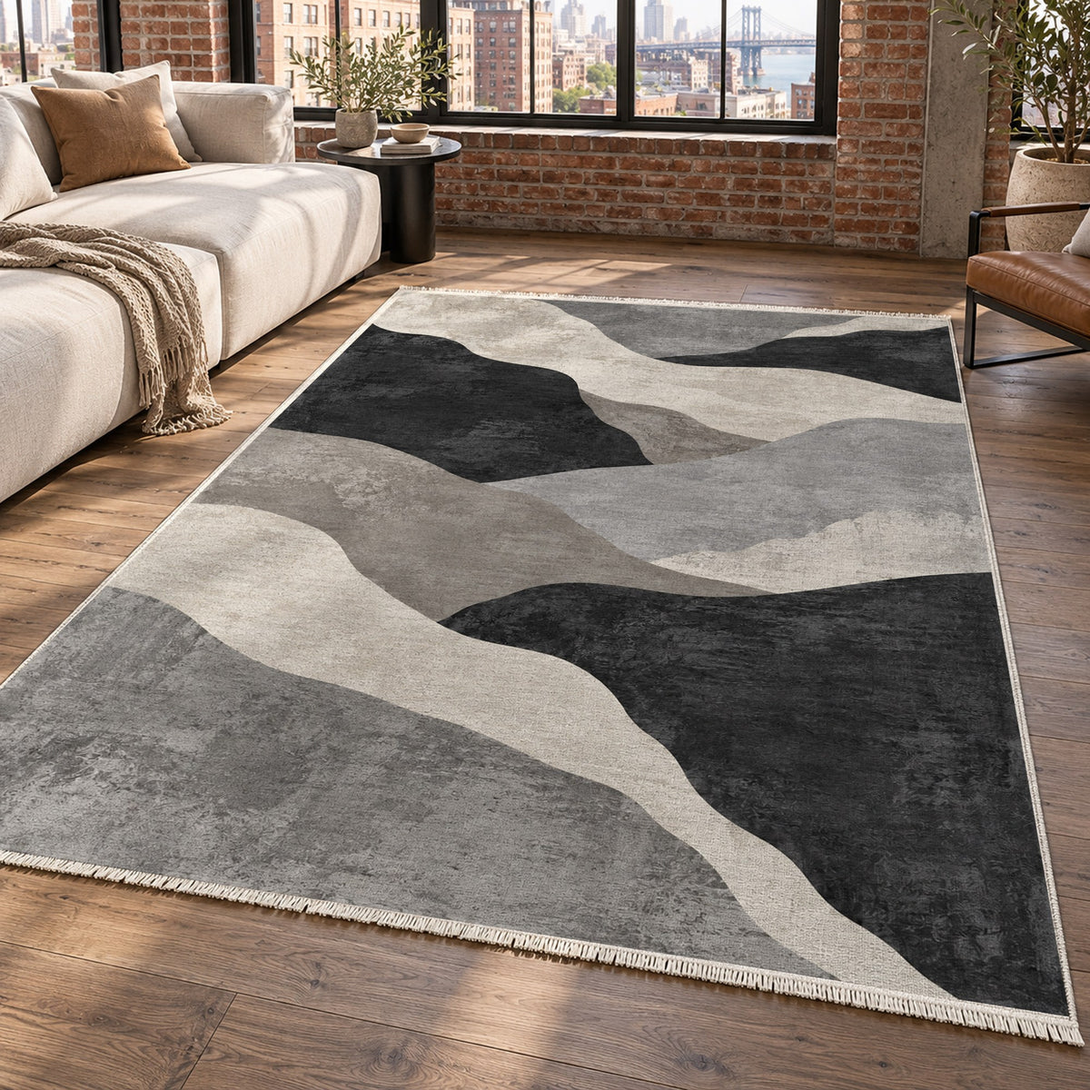 Sahara Mosaic Charcoal Modern Washable Rug — new york living