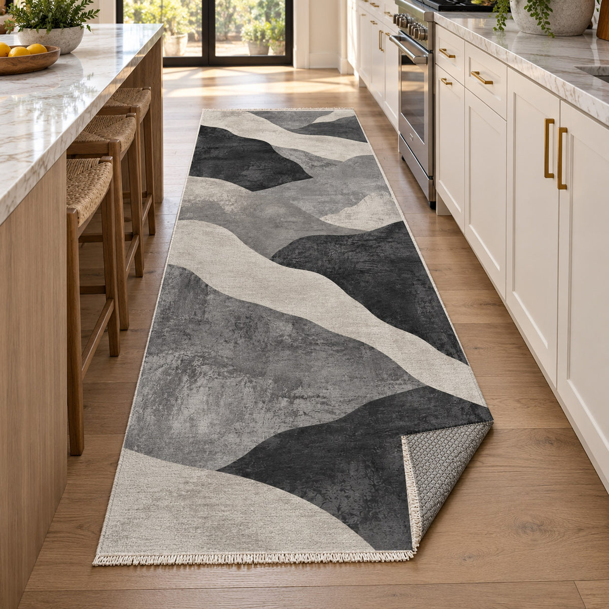 Sahara Mosaic Charcoal Modern Washable Rug — new york kitchen runner