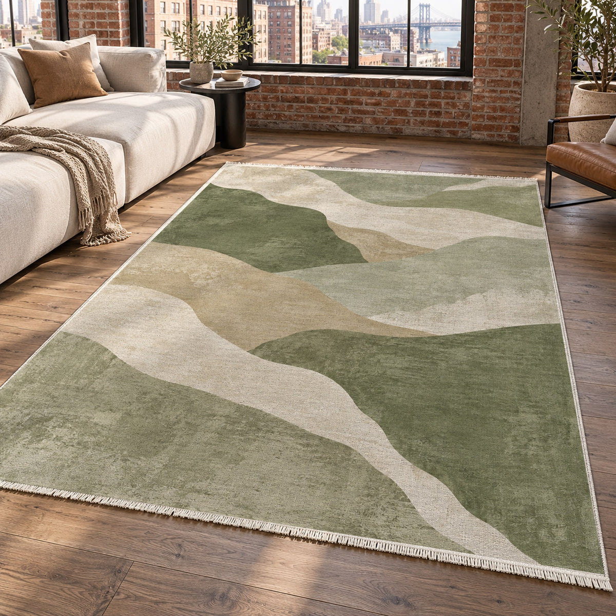 Sahara Mosaic Sage Modern Washable Rug — new york living