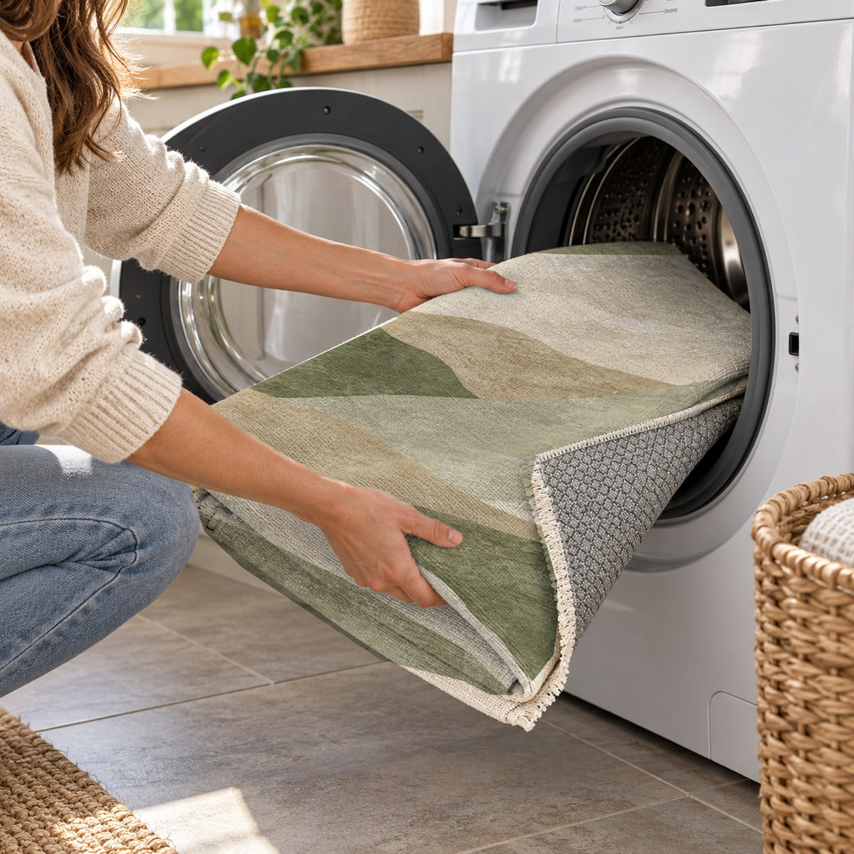 Sahara Mosaic Sage Modern Washable Rug — washing machine