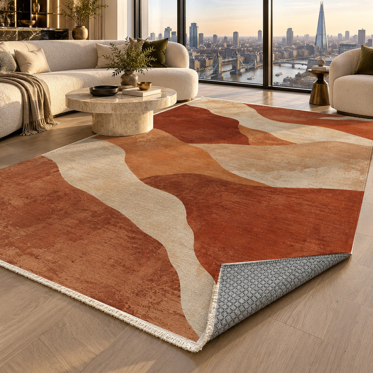 Sahara Mosaic Terracotta Modern Washable Rug — london luxury living