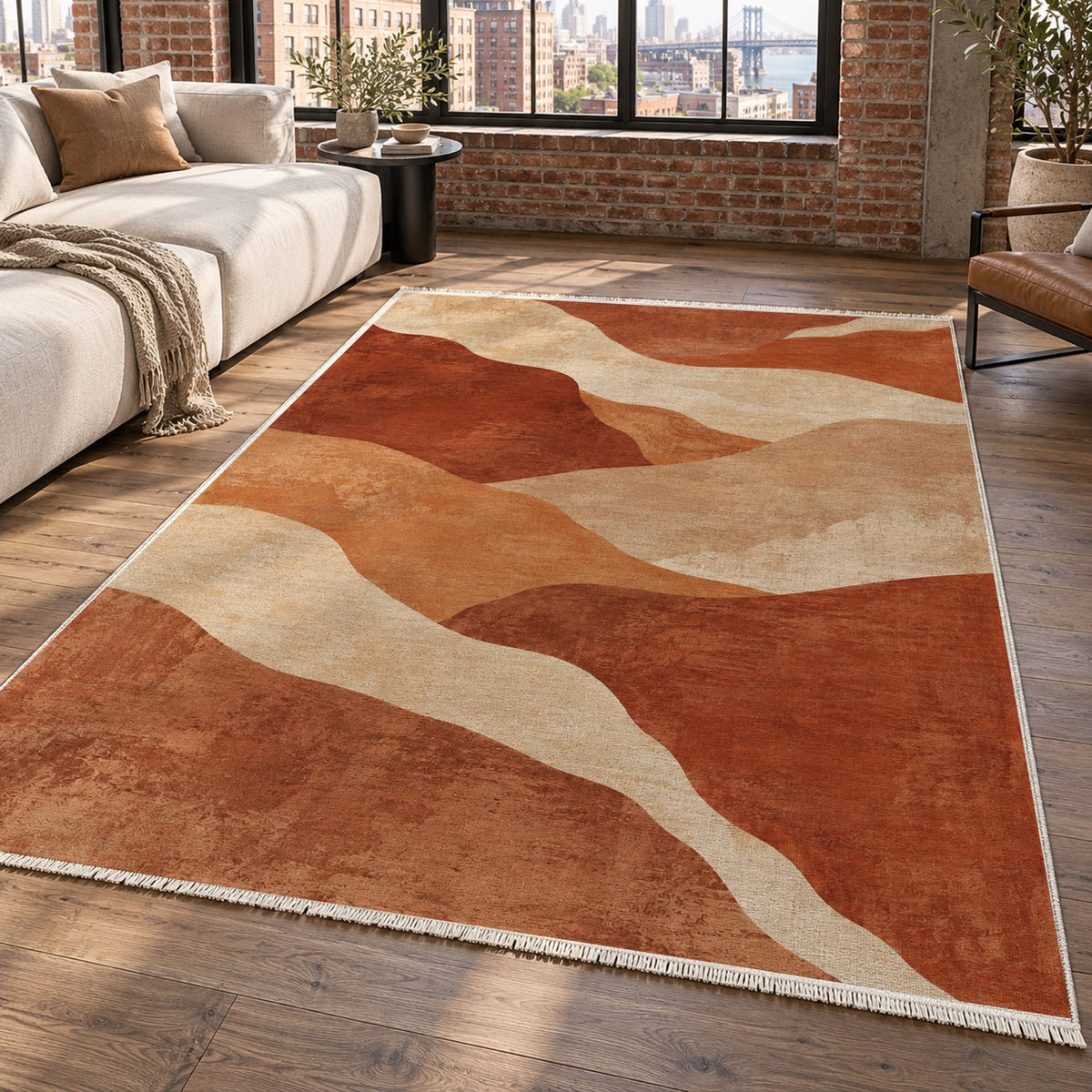 Sahara Mosaic Terracotta Modern Washable Rug — new york living