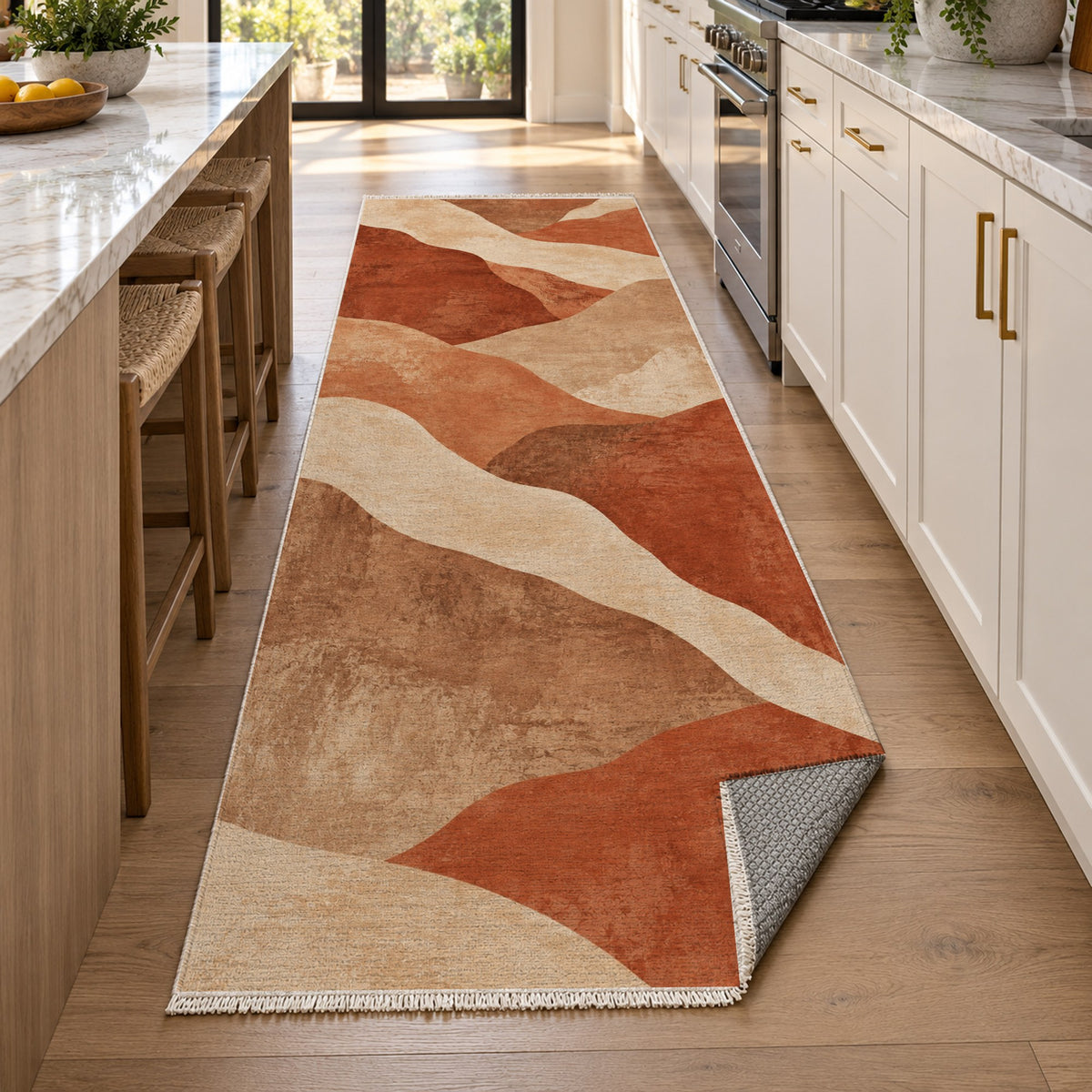 Sahara Mosaic Terracotta Modern Washable Rug — new york kitchen runner