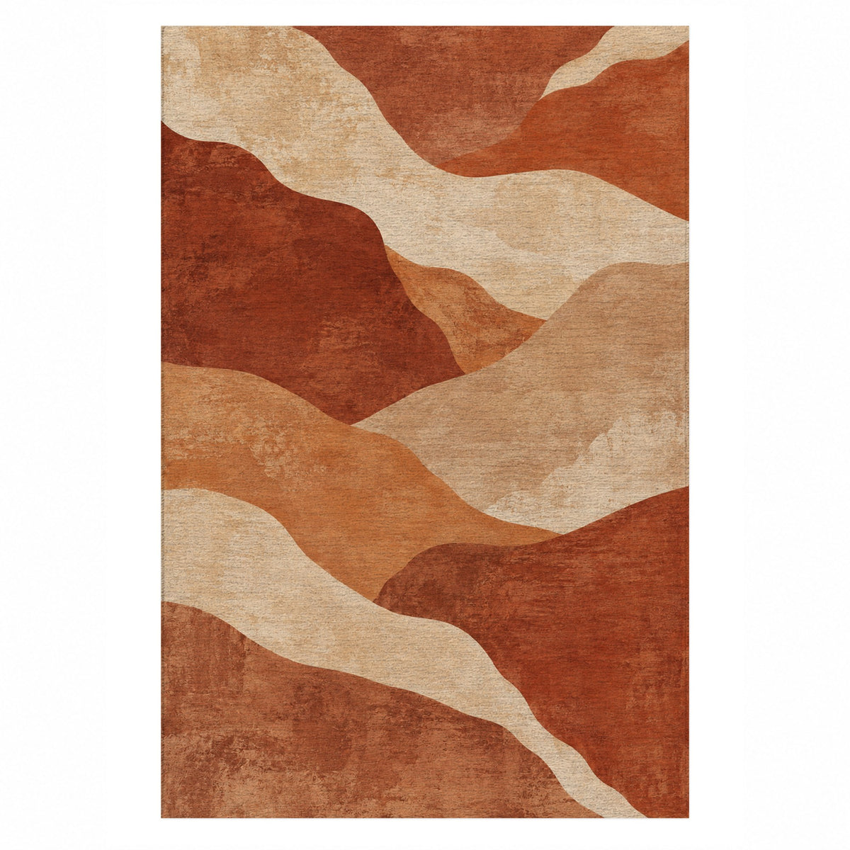 Sahara Mosaic Terracotta Modern Washable Rug — top view