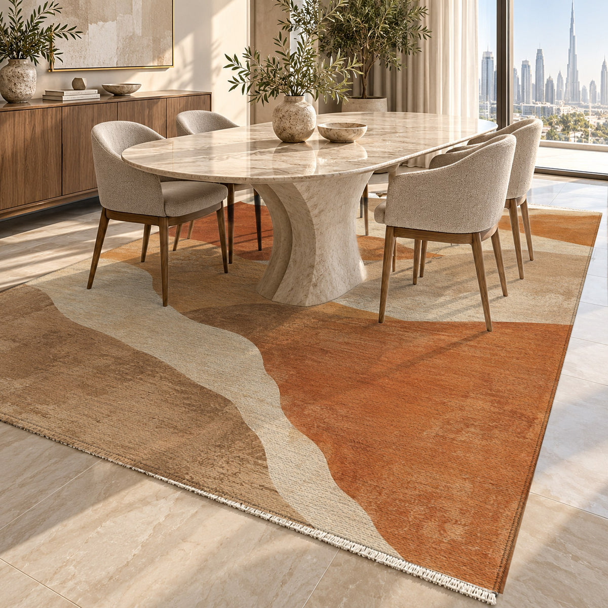 Sahara Mosaic Modern Washable Rug — dubai dining