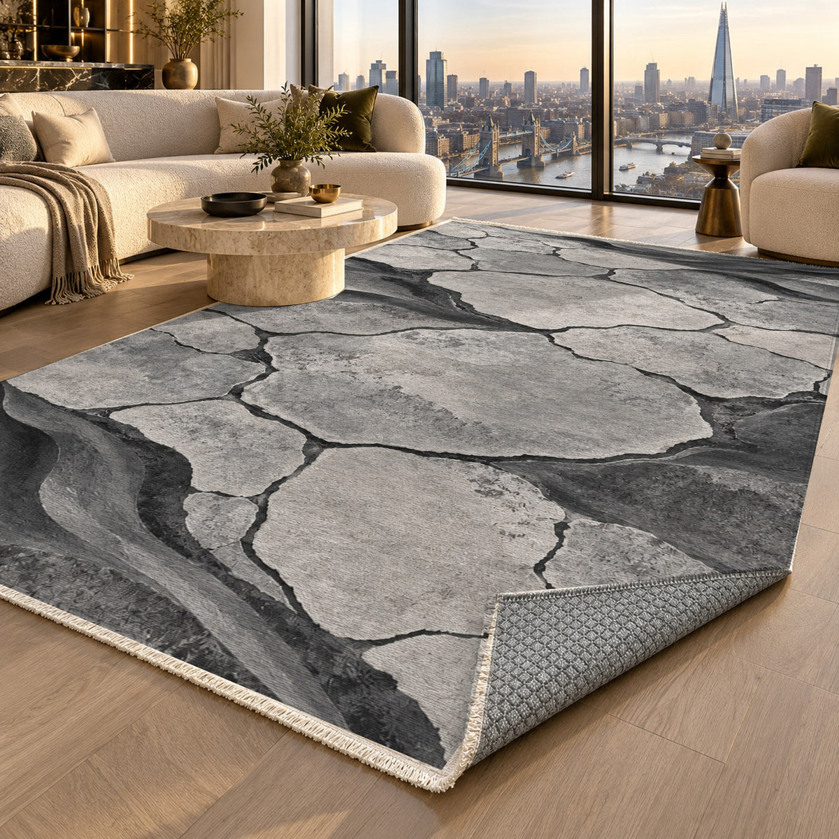 Salt Flats Charcoal Modern Washable Rug — london luxury living