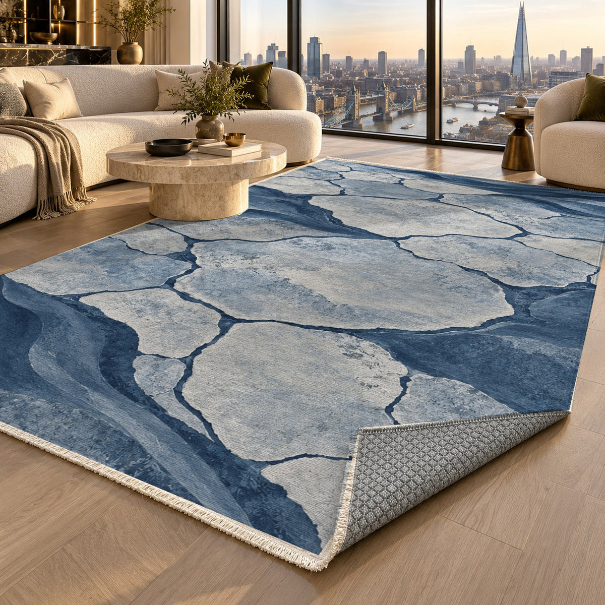 Salt Flats Indigo Modern Washable Rug — london luxury living