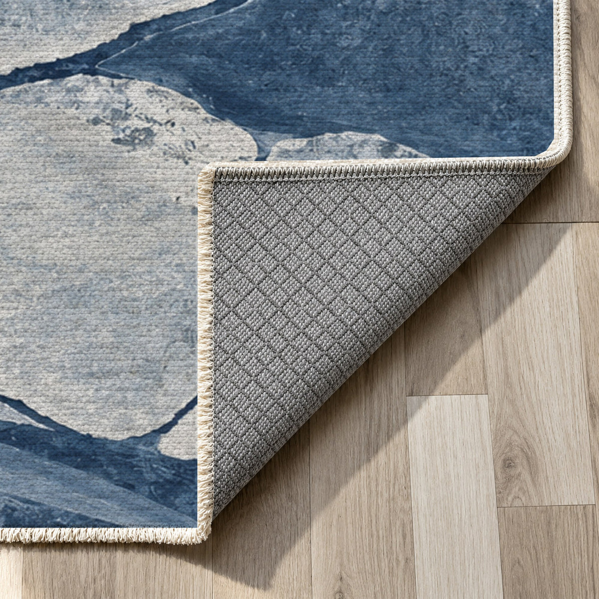 Salt Flats Indigo Modern Washable Rug — backing close up