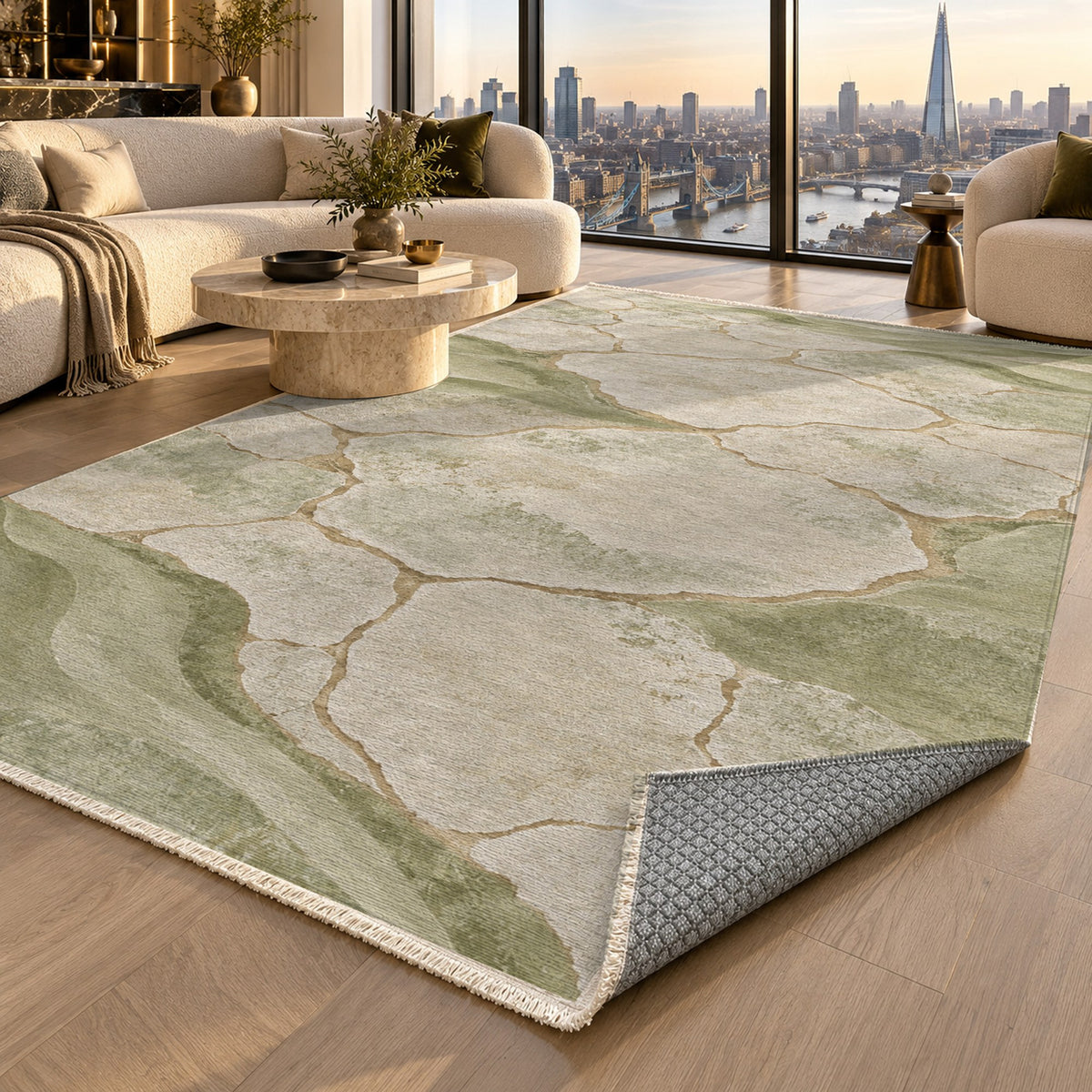 Salt Flats Sage Modern Washable Rug — london luxury living