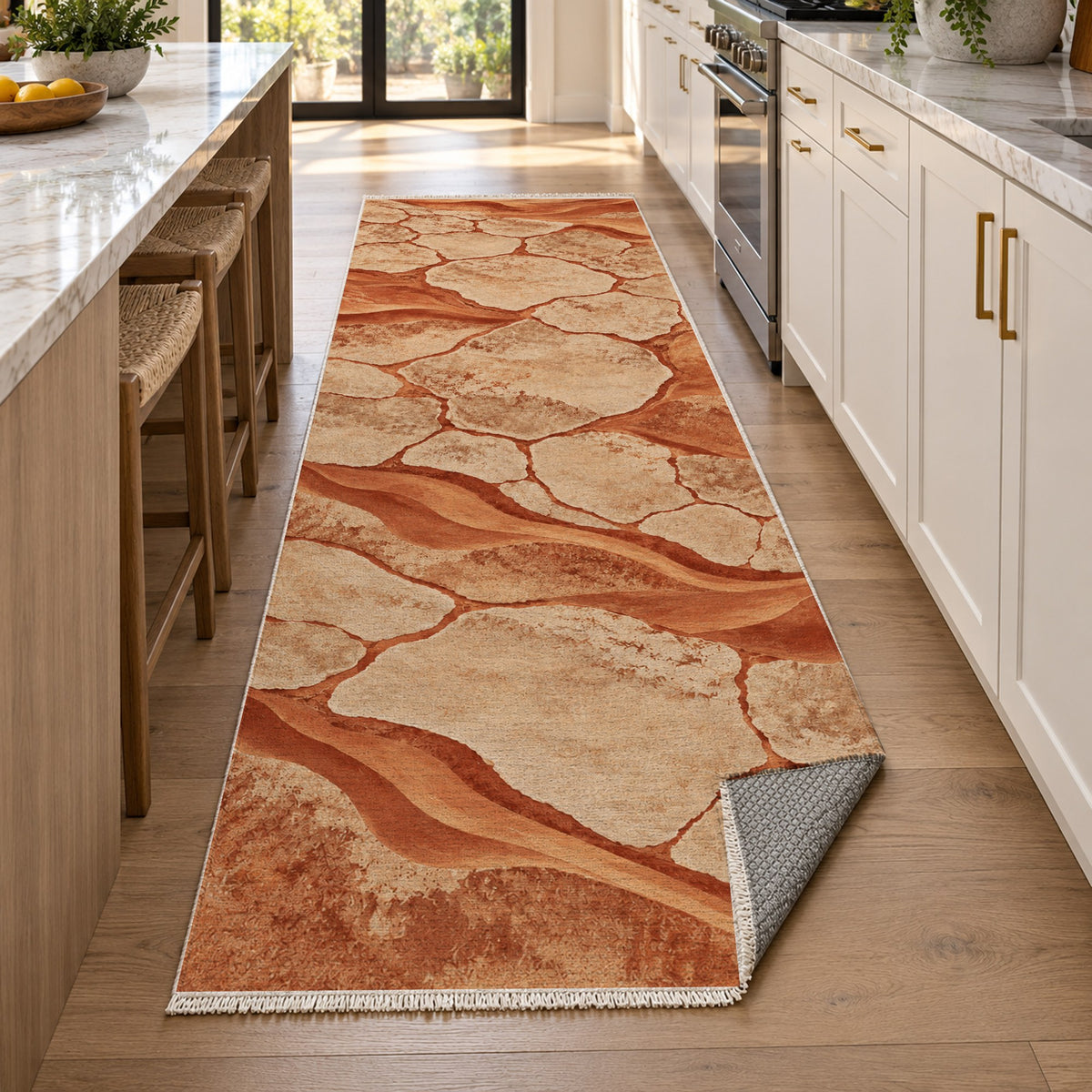 Salt Flats Terracotta Modern Washable Rug — new york kitchen runner