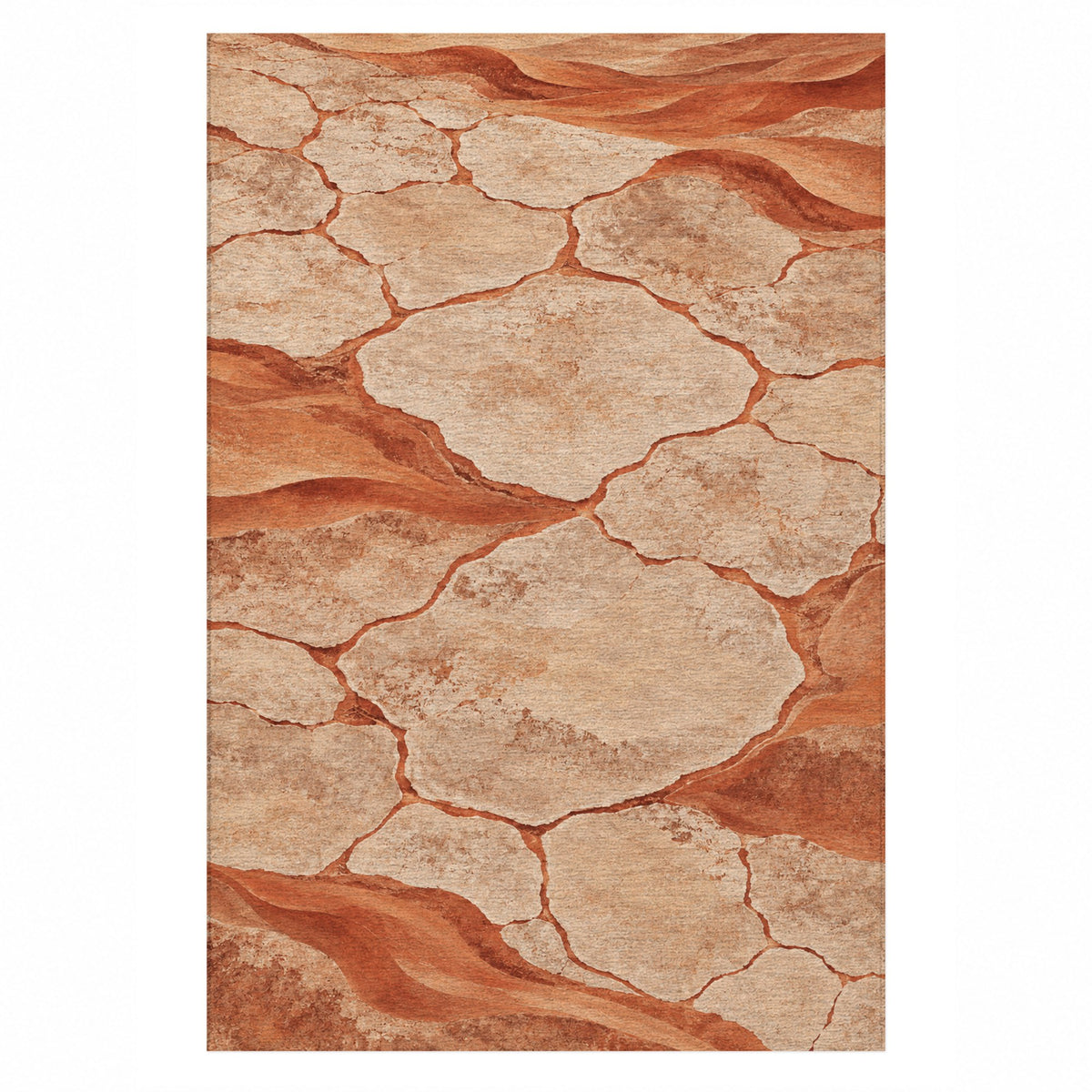 Salt Flats Terracotta Modern Washable Rug — top view