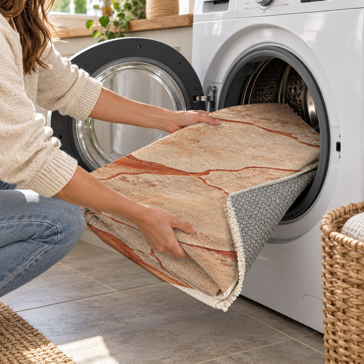 Salt Flats Terracotta Modern Washable Rug — washing machine