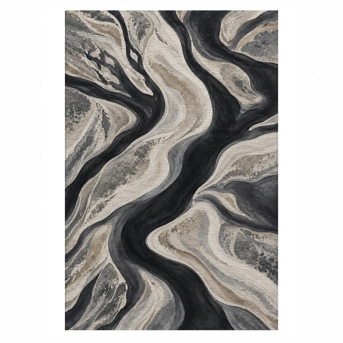 Sandbar Ribbons Charcoal Abstract Washable Rug — top view