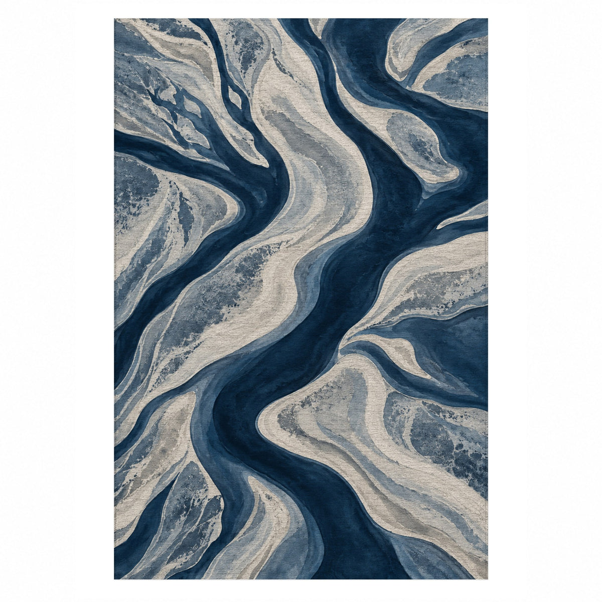 Sandbar Ribbons Indigo Abstract Washable Rug — top view