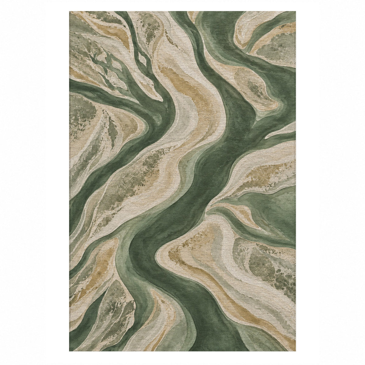 Sandbar Ribbons Sage Abstract Washable Rug — top view