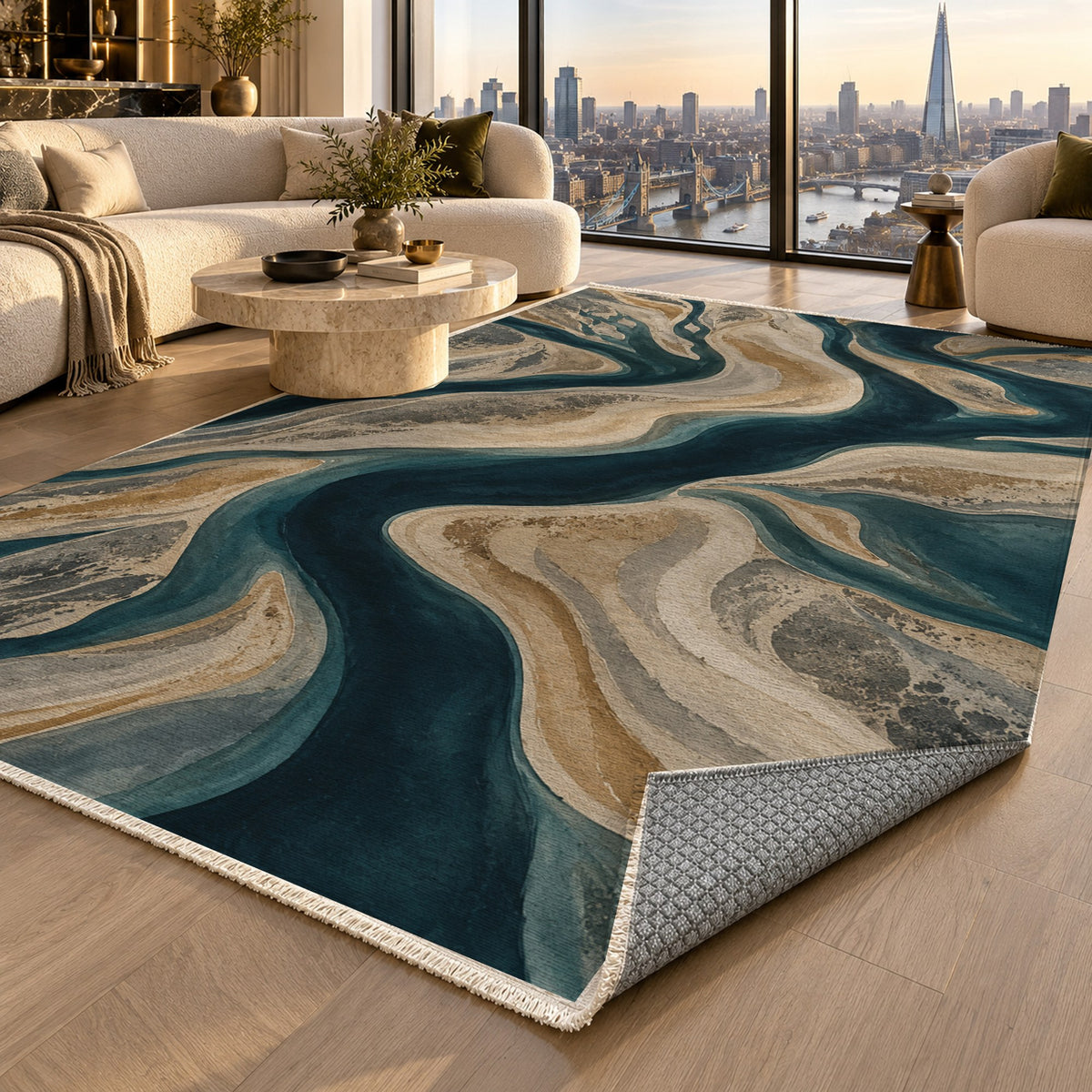Sandbar Ribbons Abstract Washable Rug — london luxury living