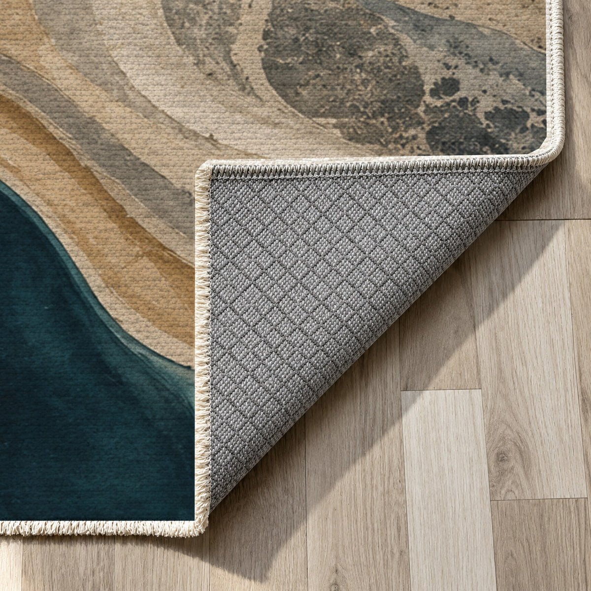 Sandbar Ribbons Abstract Washable Rug — backing close up