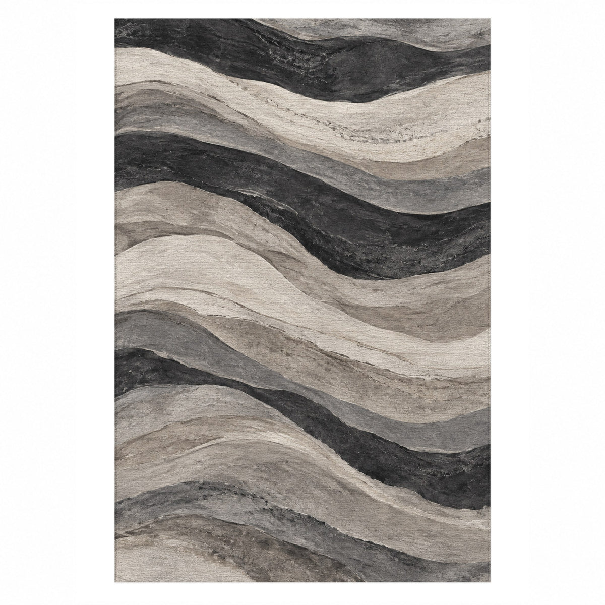 Sandstone Bands Charcoal Abstract Washable Rug — top view