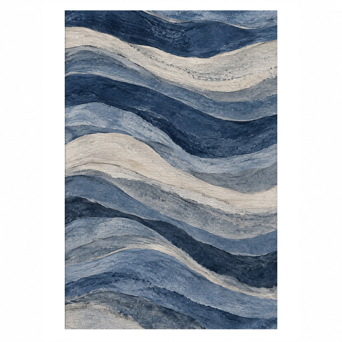 Sandstone Bands Indigo Abstract Washable Rug — top view