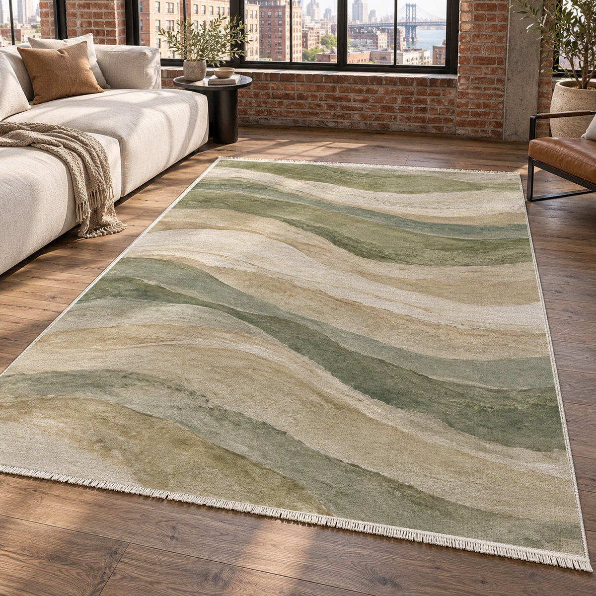 Sandstone Bands Sage Abstract Washable Rug — new york living