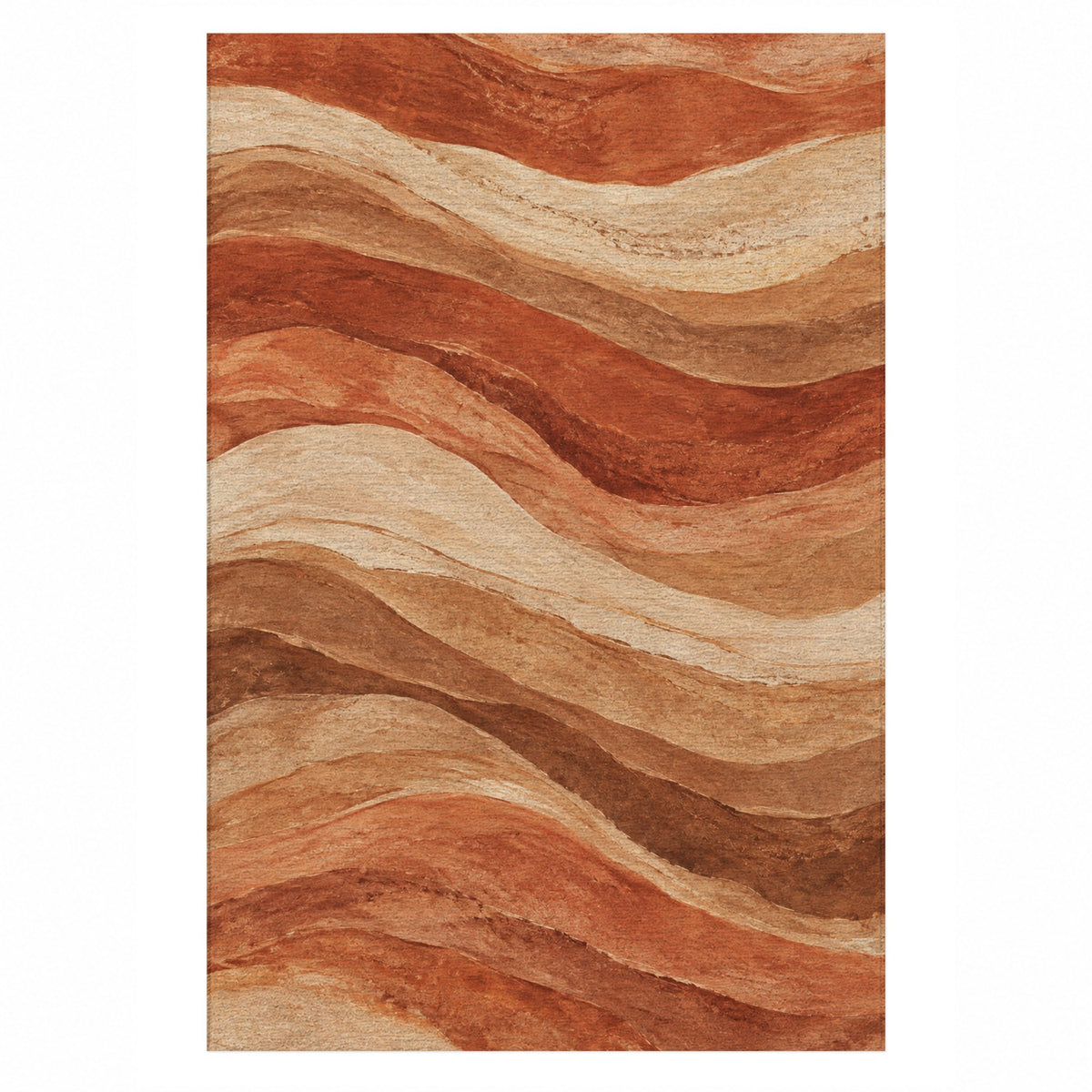 Sandstone Bands Terracotta Abstract Washable Rug — top view