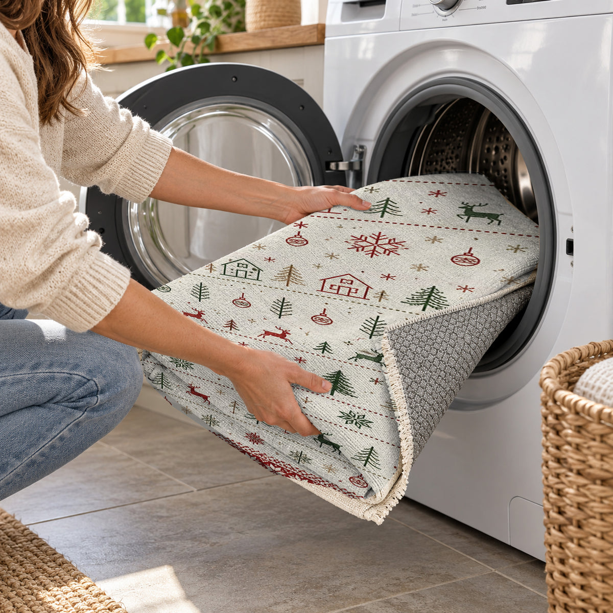 Scandi Ivory Washable Rug — washing machine