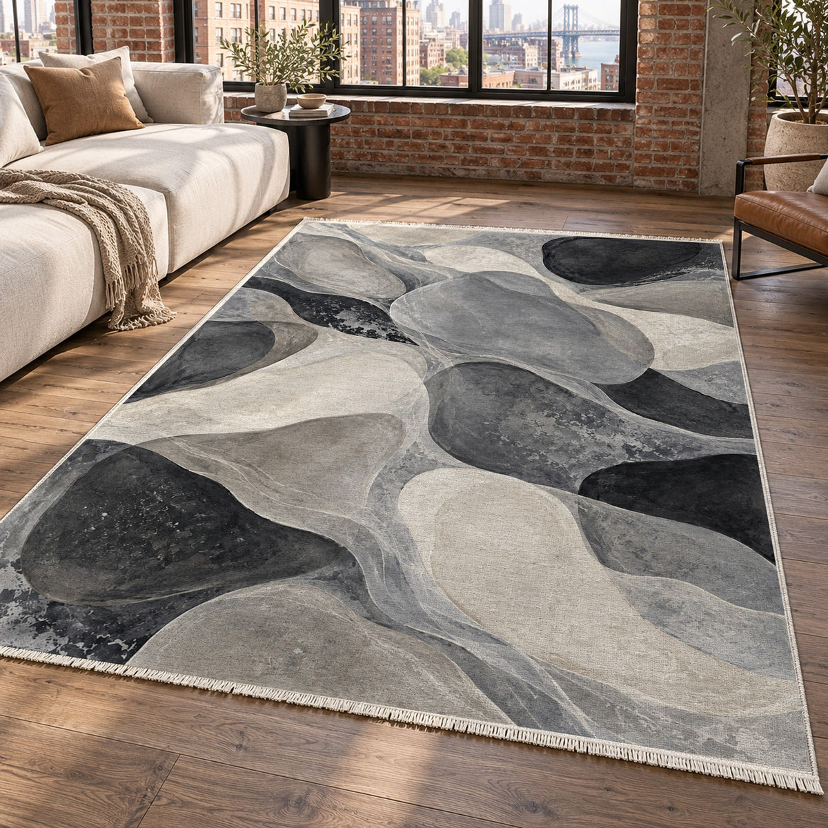 Sea Glass Charcoal Abstract Washable Rug — new york living