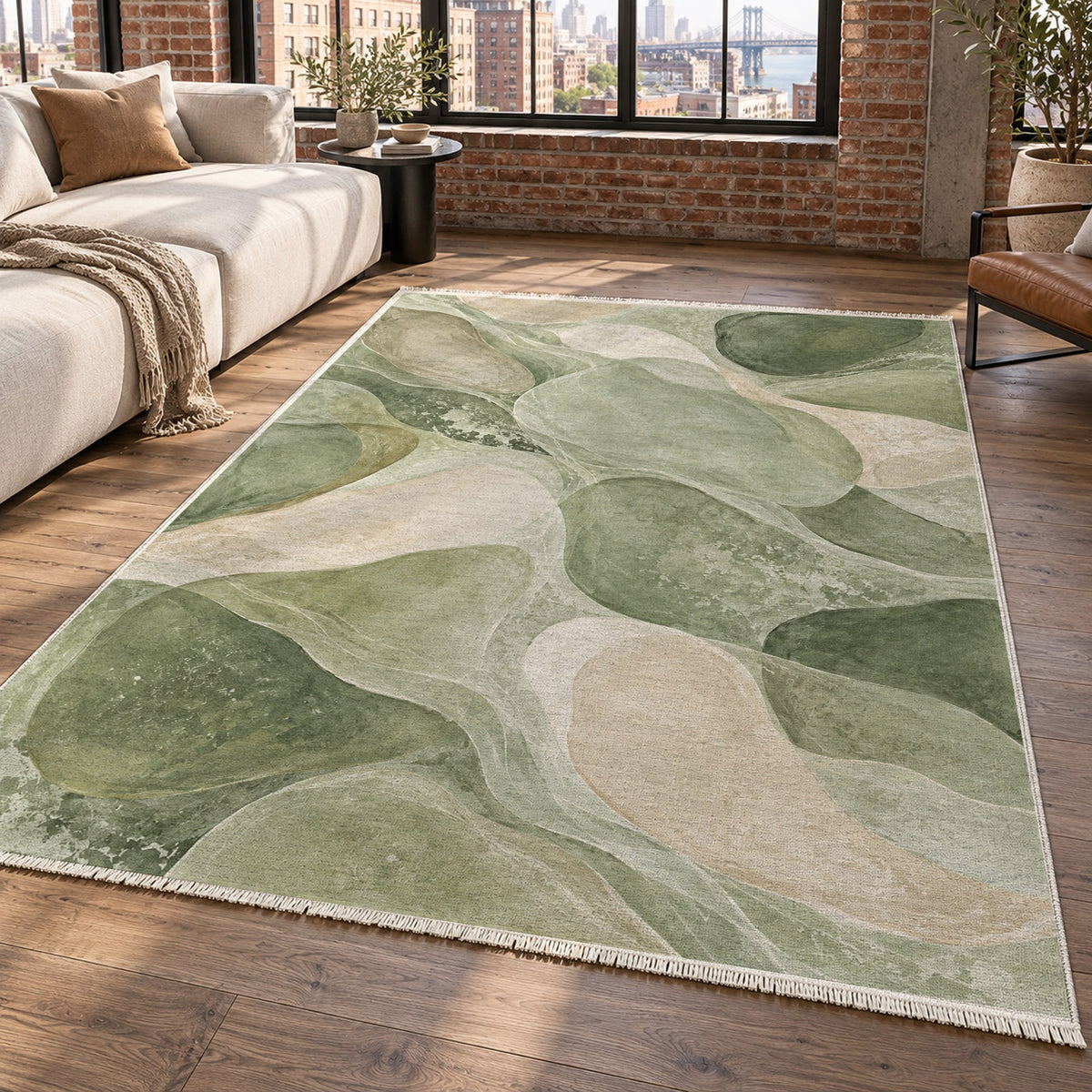 Sea Glass Sage Abstract Washable Rug — new york living