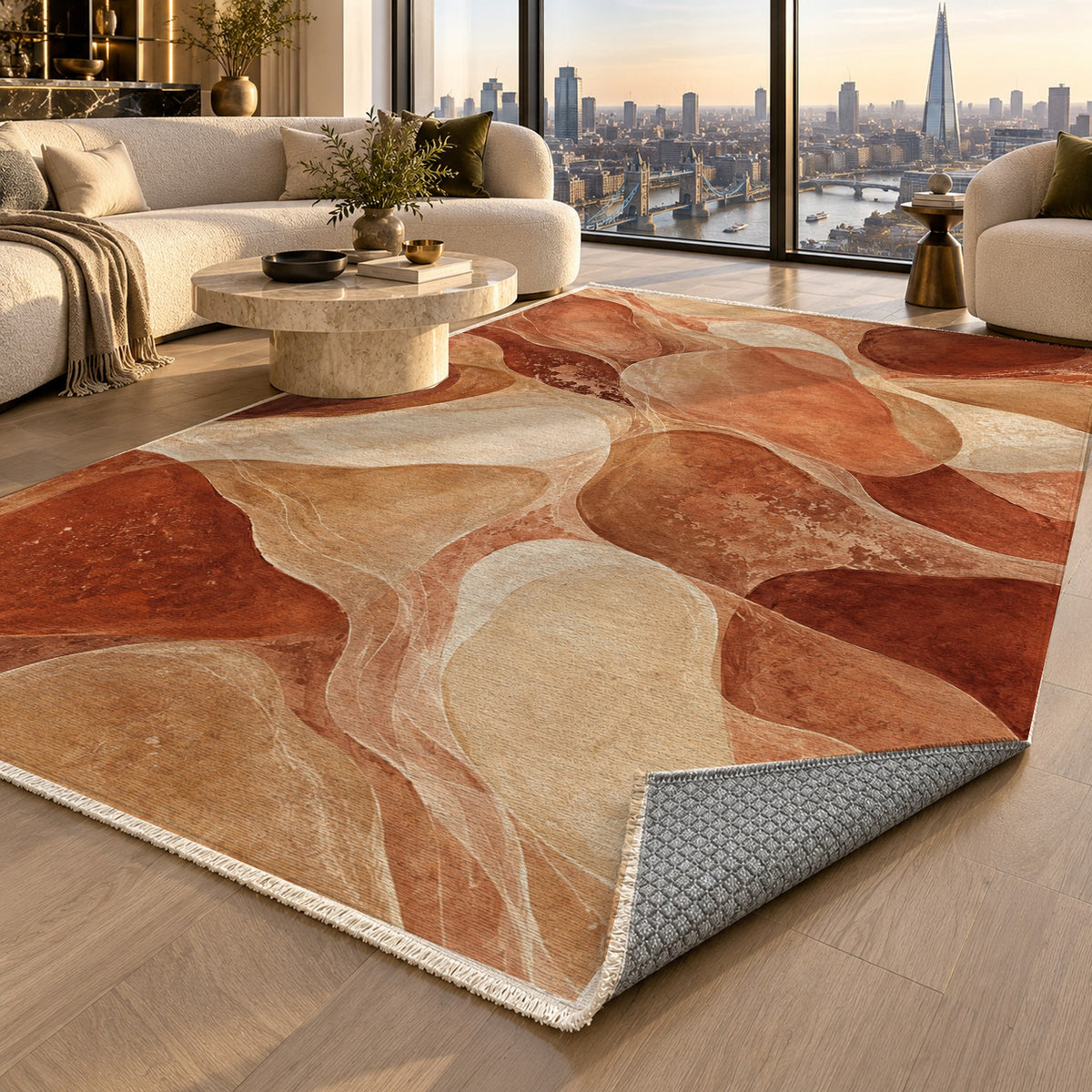 Sea Glass Terracotta Abstract Washable Rug — london luxury living