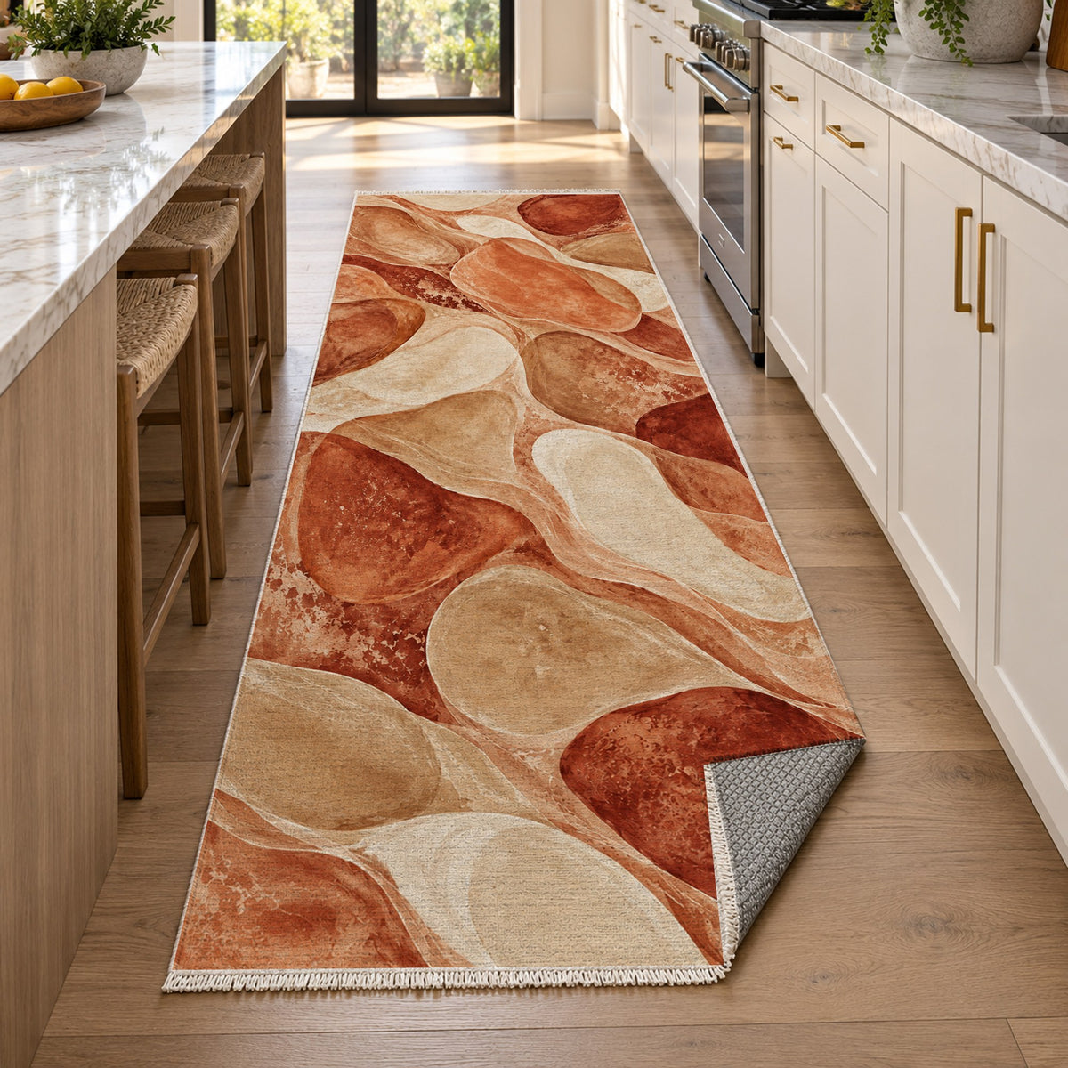 Sea Glass Terracotta Abstract Washable Rug — new york kitchen runner
