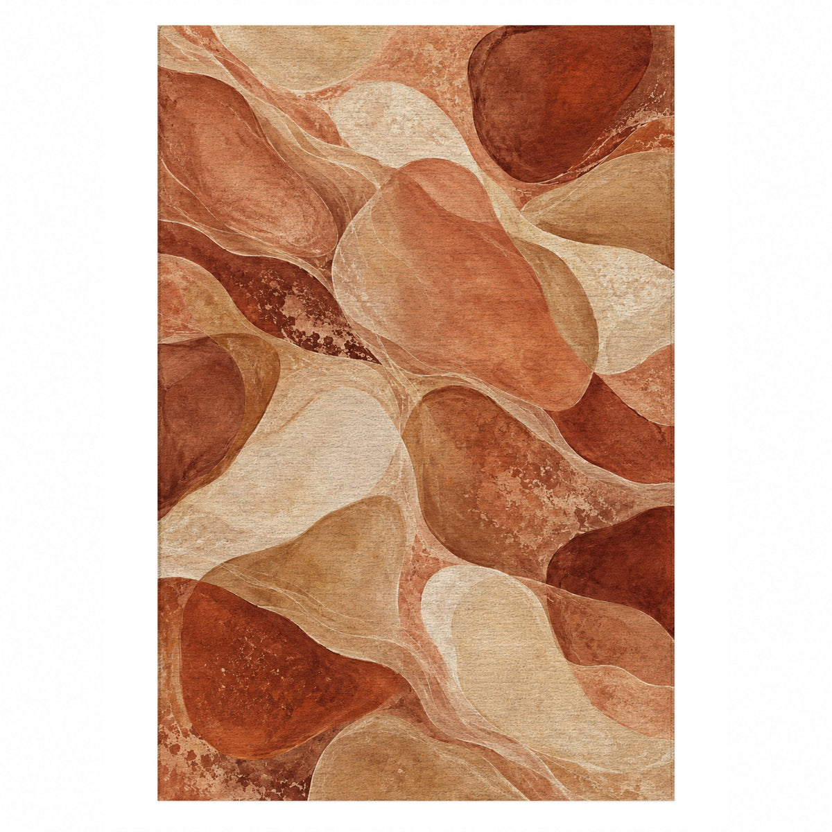 Sea Glass Terracotta Abstract Washable Rug — top view