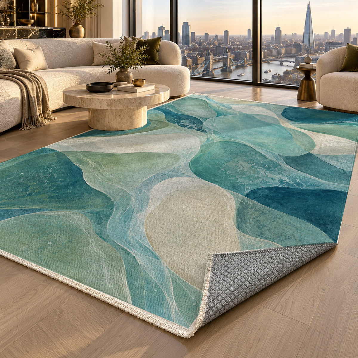 Sea Glass Abstract Washable Rug — london luxury living