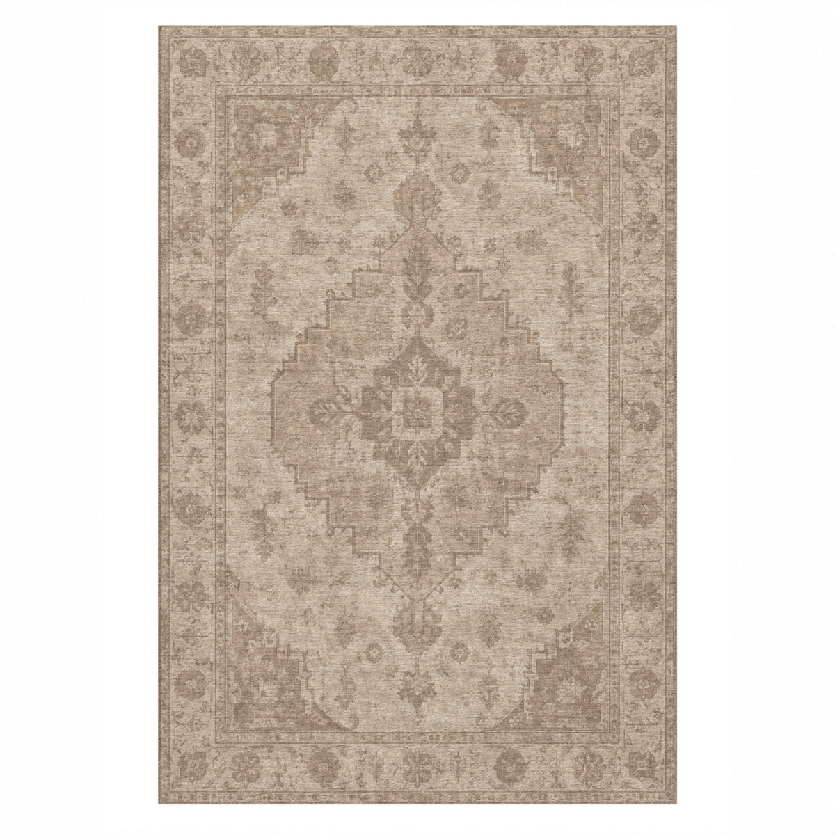Serapi Patina Ivory Taupe Vintage Washable Rug — top view