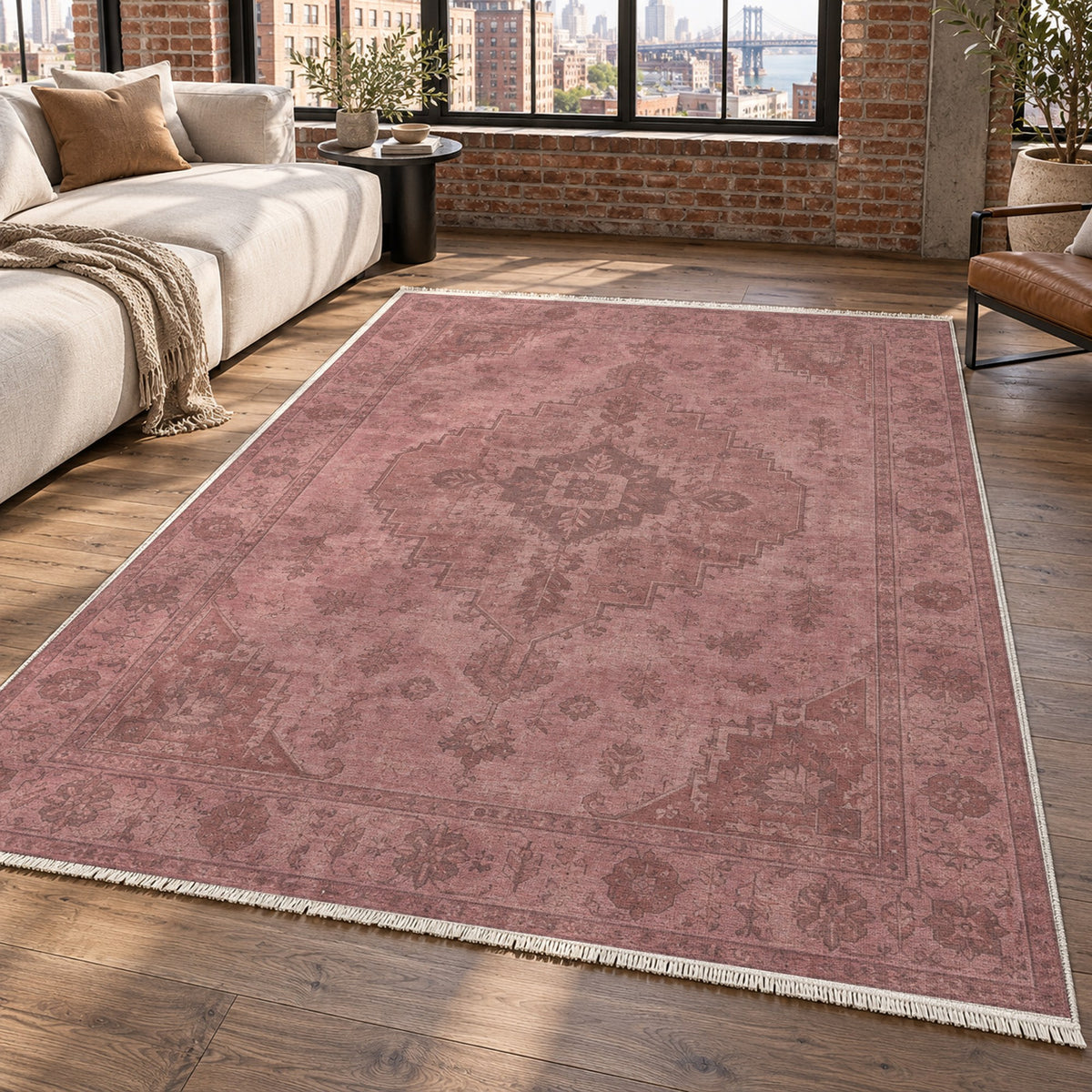 Serapi Patina Rose Pink Vintage Washable Rug — new york living
