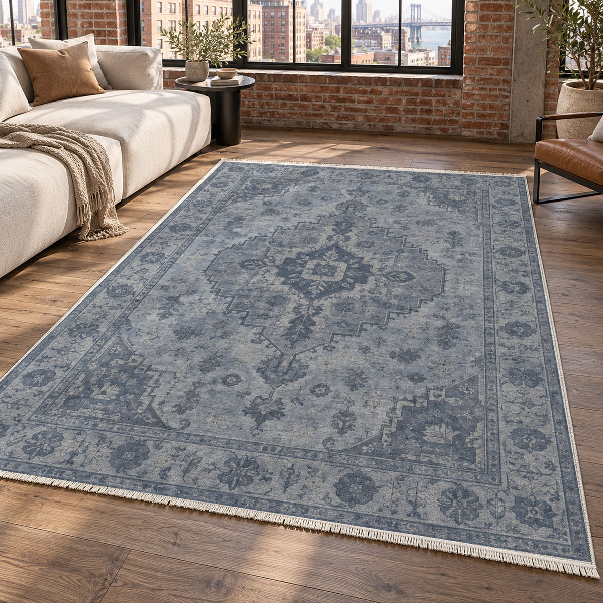 Serapi Patina Slate Blue Vintage Washable Rug — new york living