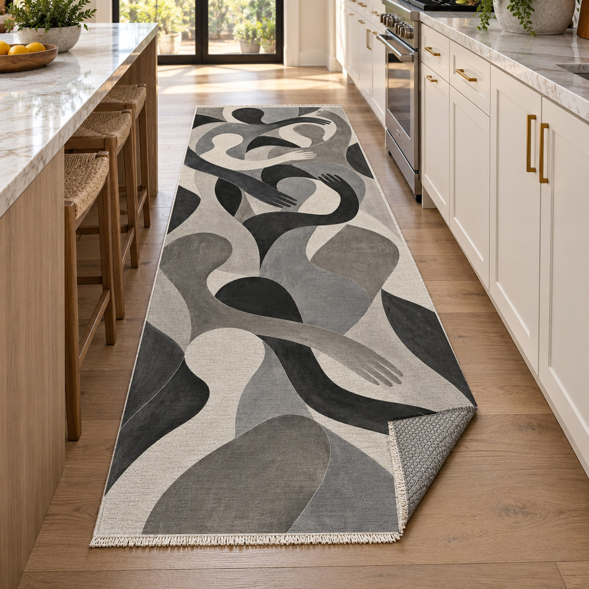 Shared Gestures Charcoal Abstract Washable Rug — new york kitchen runner