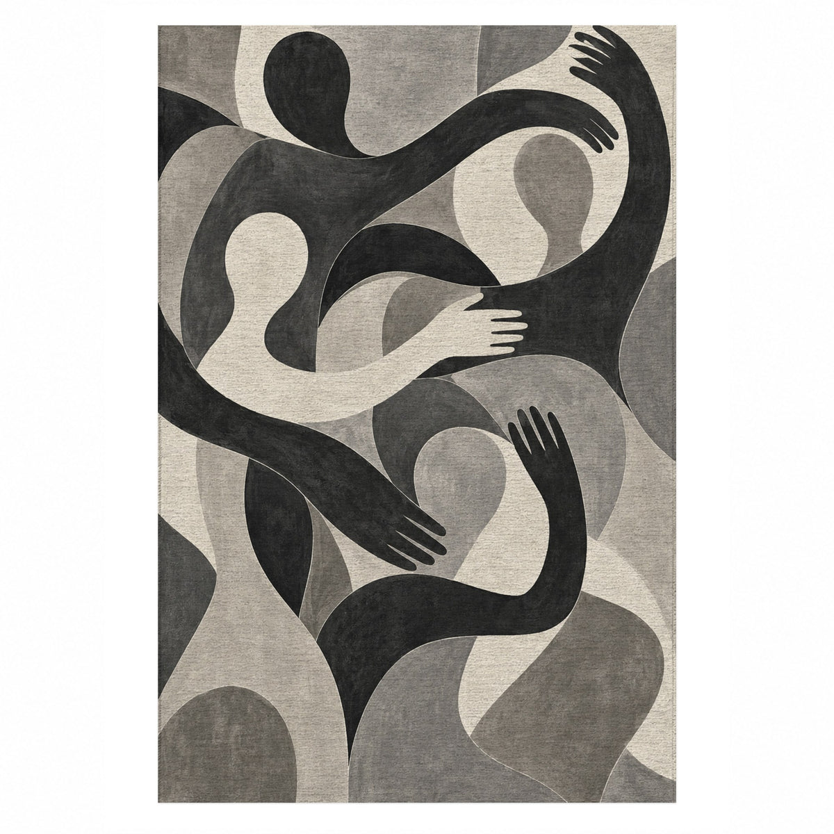 Shared Gestures Charcoal Abstract Washable Rug — top view