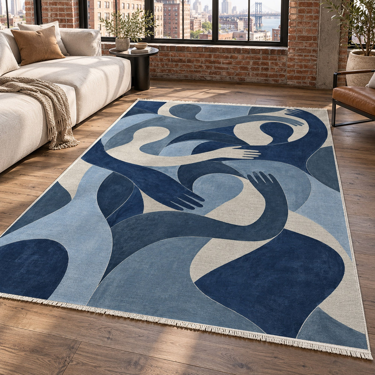 Shared Gestures Indigo Abstract Washable Rug — new york living