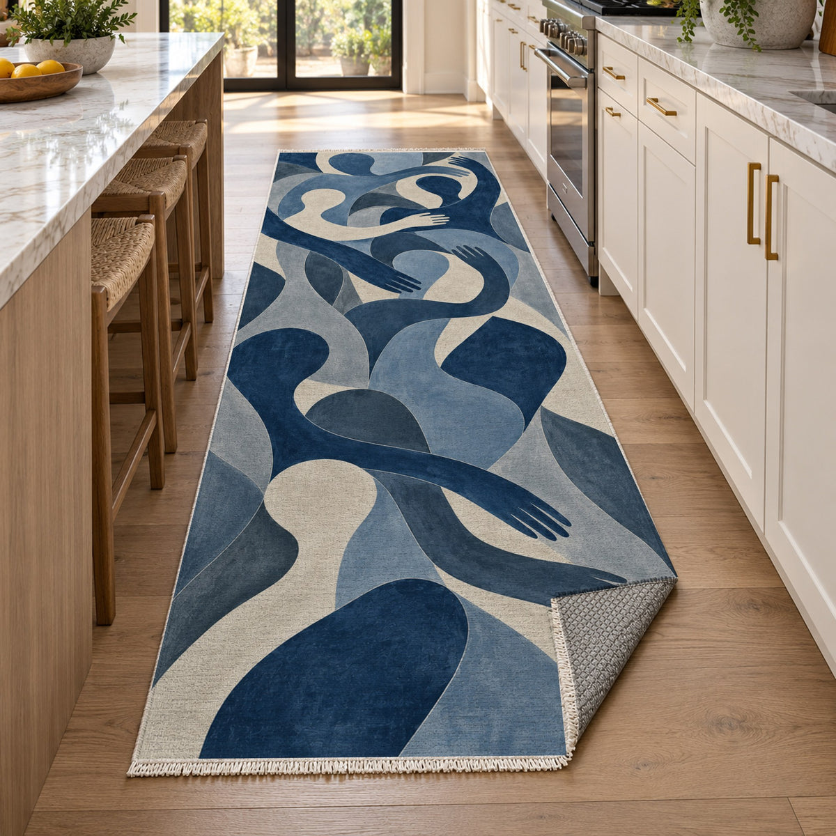 Shared Gestures Indigo Abstract Washable Rug — new york kitchen runner