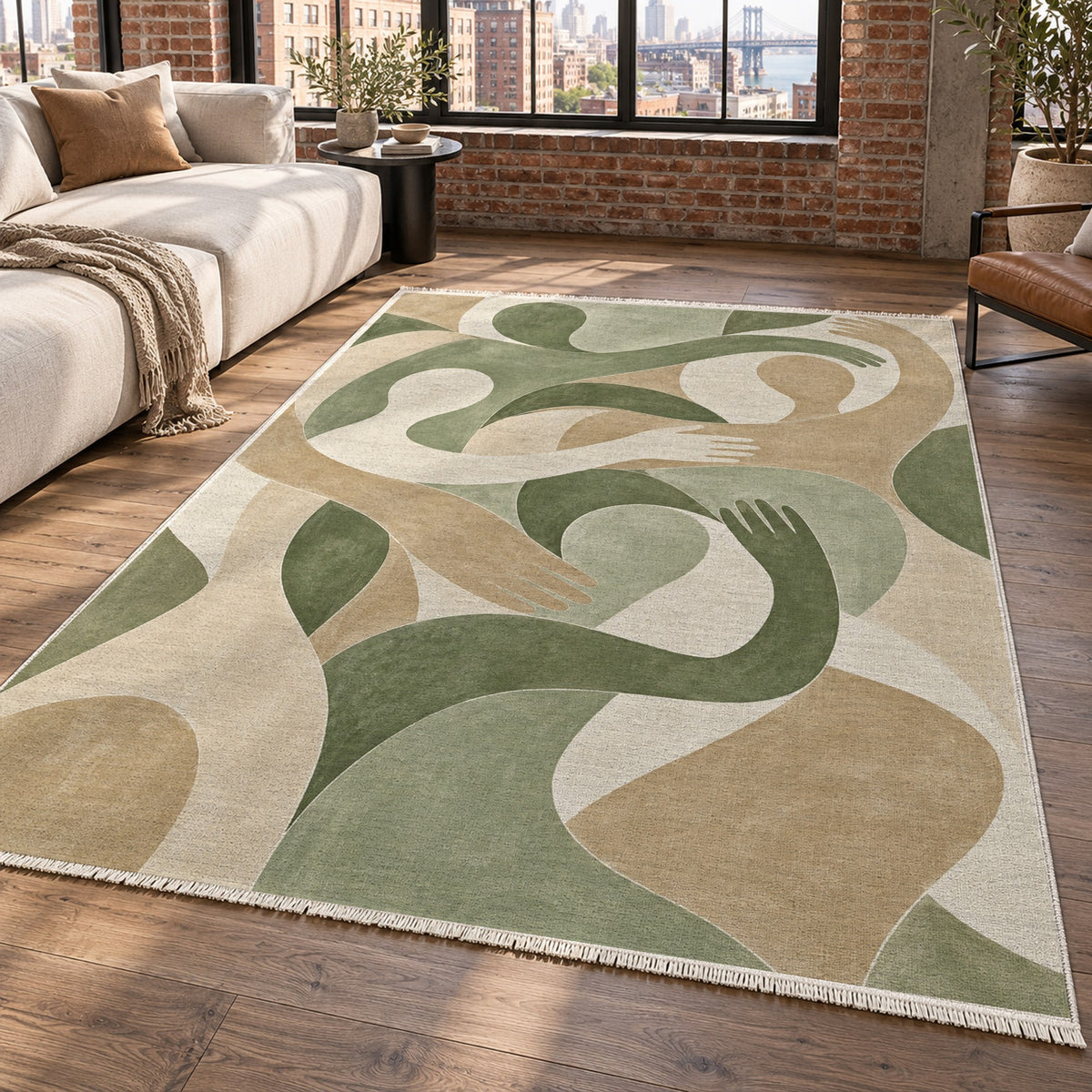 Shared Gestures Sage Abstract Washable Rug — new york living