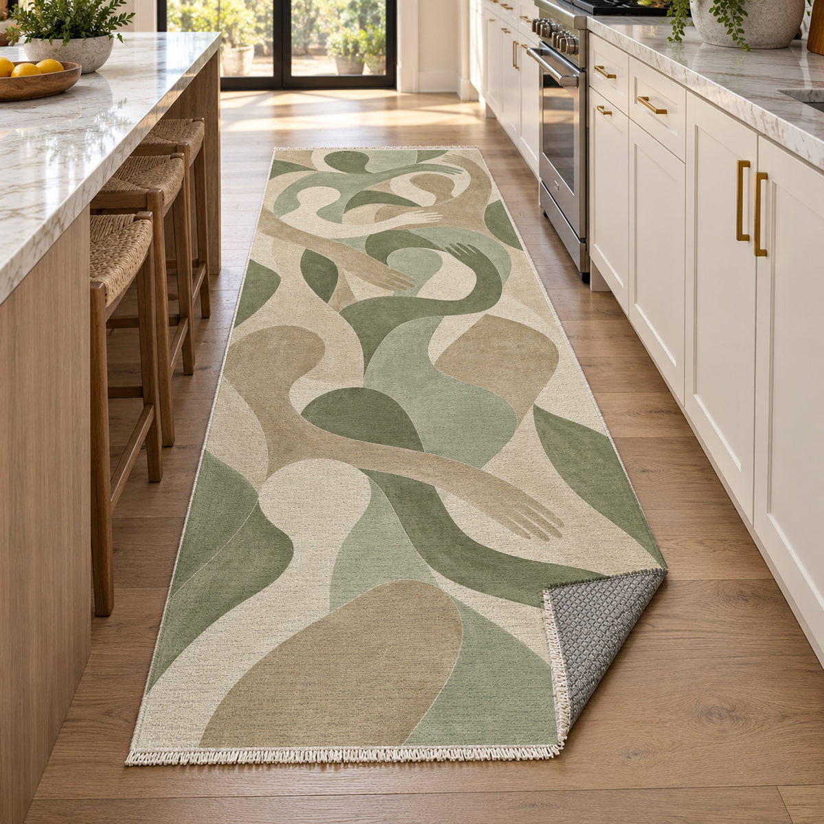 Shared Gestures Sage Abstract Washable Rug — new york kitchen runner