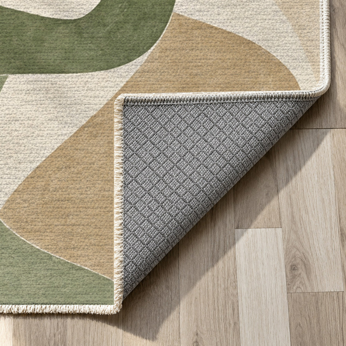 Shared Gestures Sage Abstract Washable Rug — backing close up