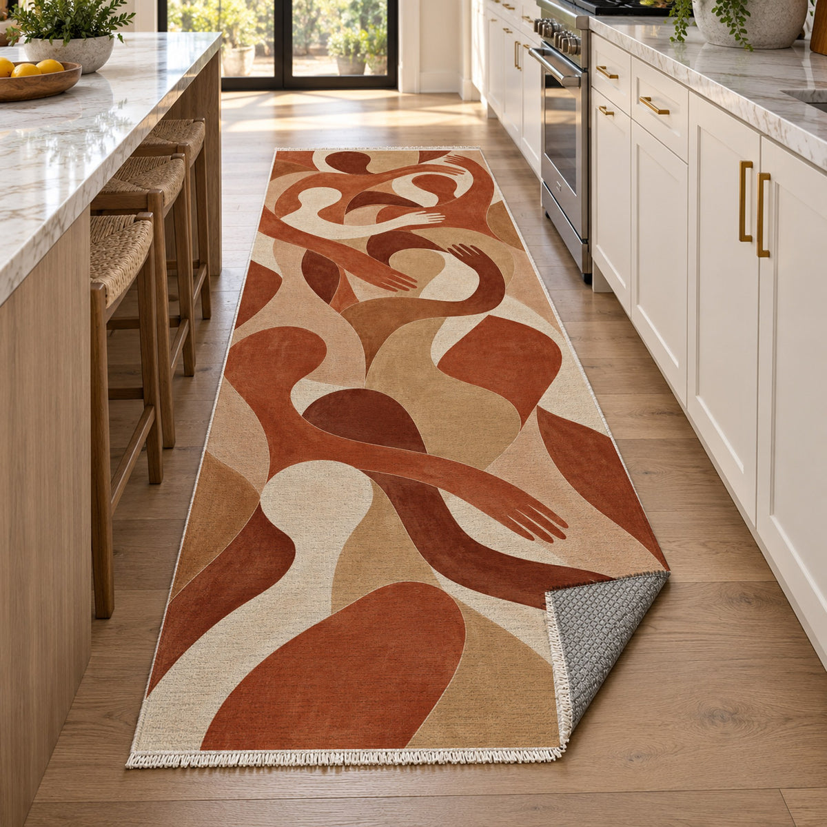 Shared Gestures Terracotta Abstract Washable Rug — new york kitchen runner
