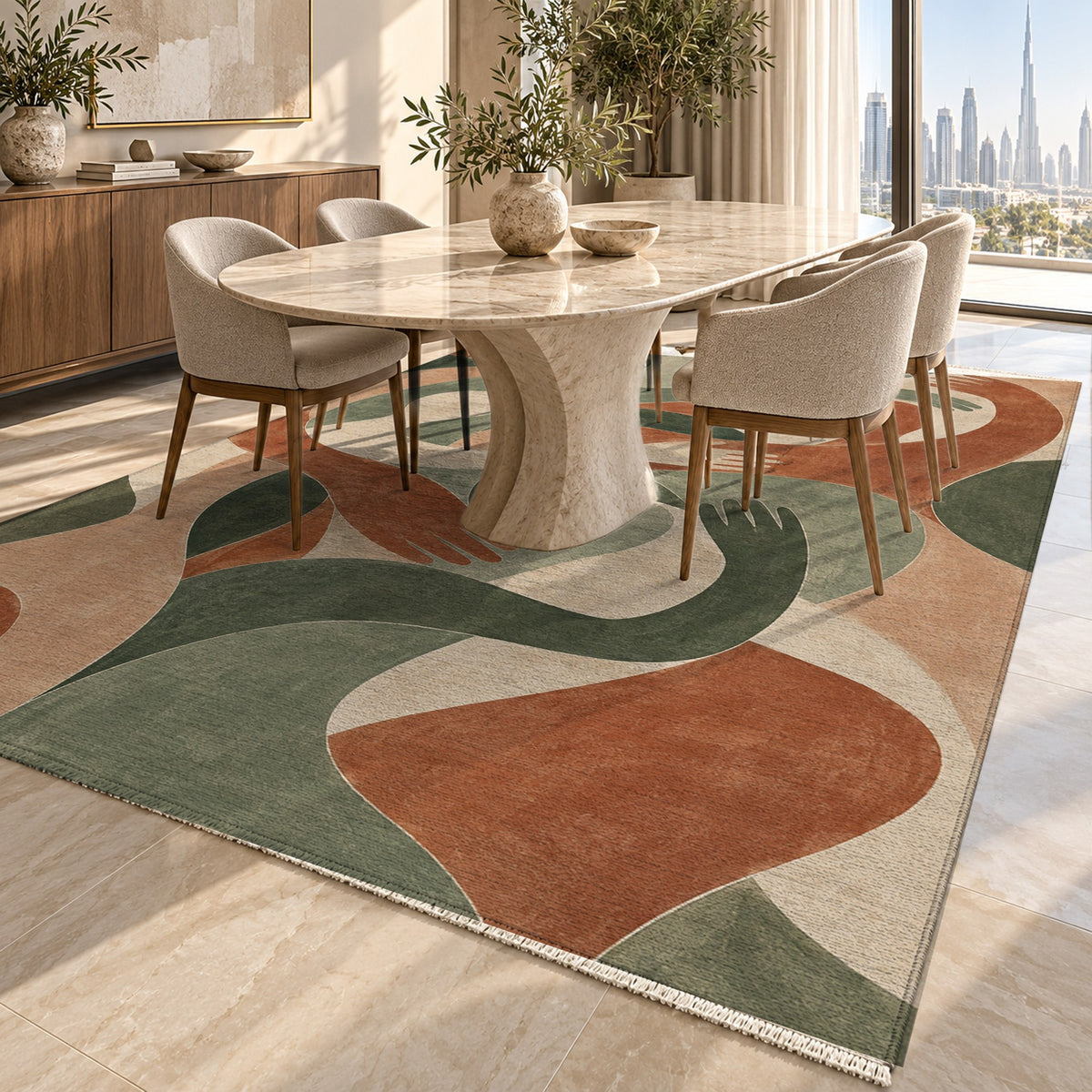Shared Gestures Abstract Washable Rug — dubai dining