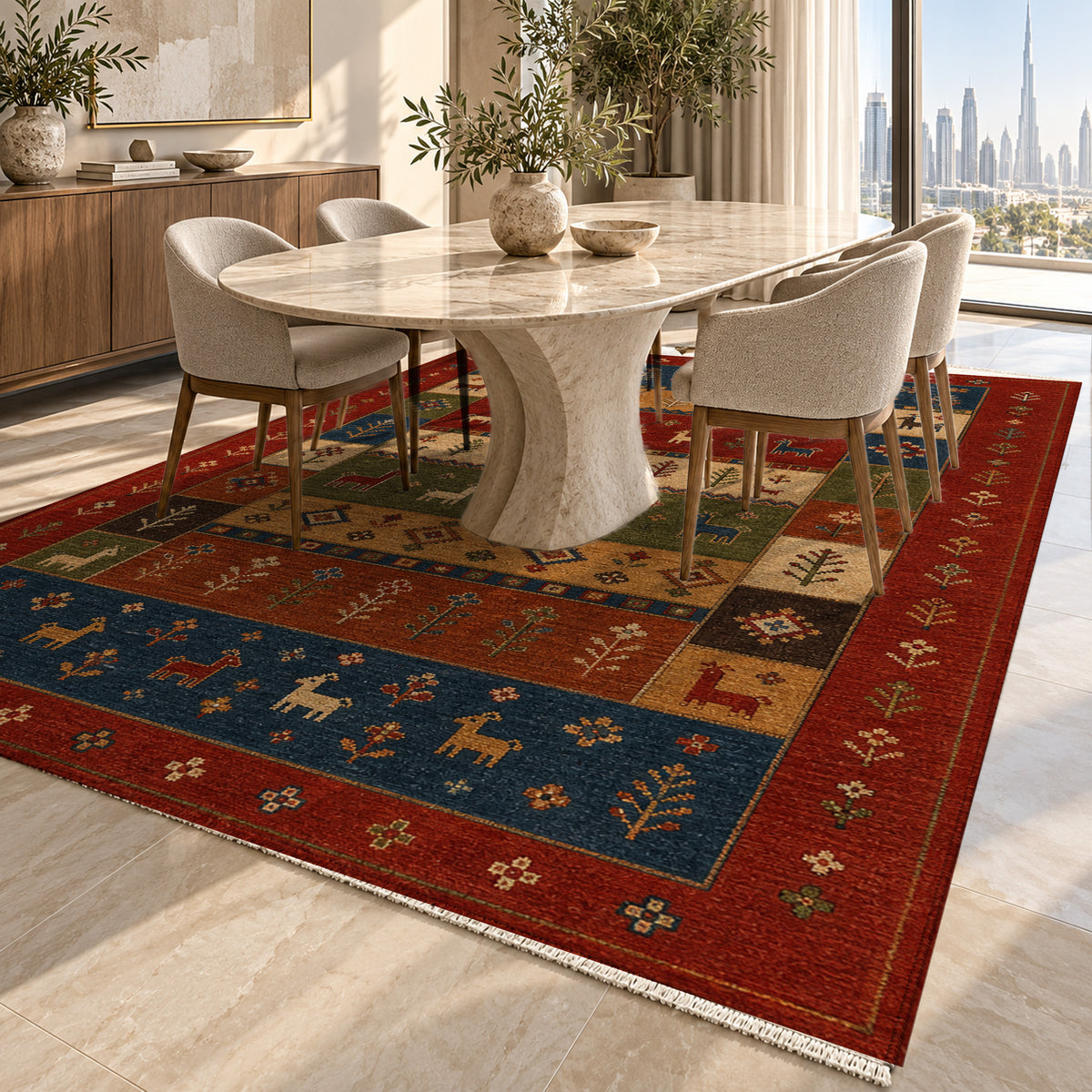 Shiraz Crimson Ethnic Washable Rug — dubai dining